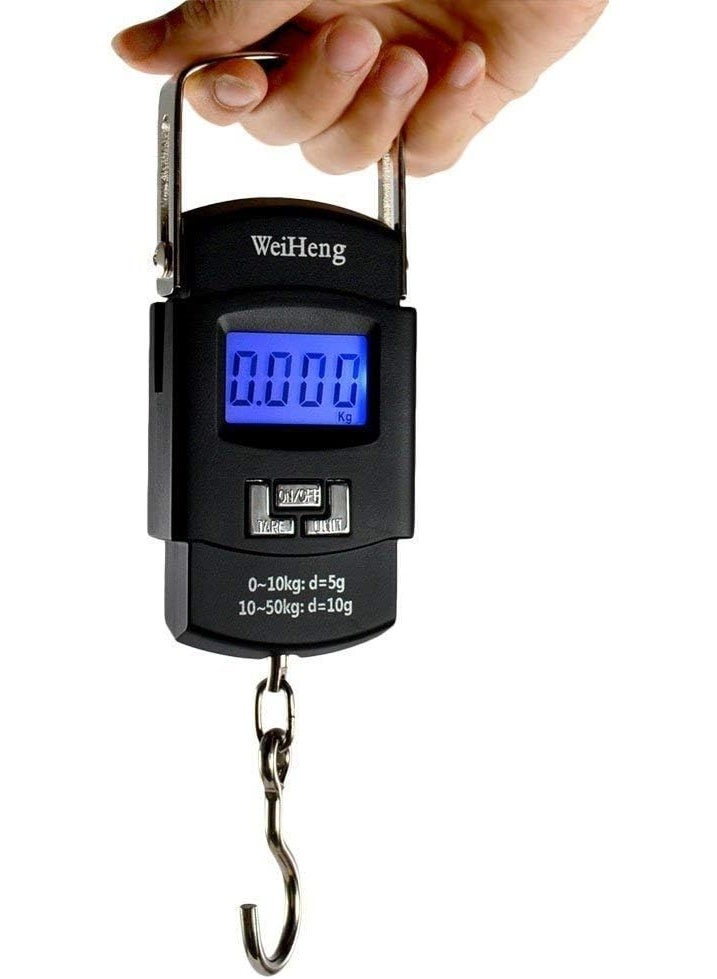 Portable Luggage Scale Electronic Digital Scale Weighs Hanging Suitcase Up to 50kg, Black, 50kg - Image 1